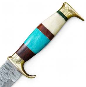 Cuchillo de Carnicero Artesanal de Acero de Damasco con Mango de Hueso Turquesa y Latón, Herramienta de Cocina - Product Image 4