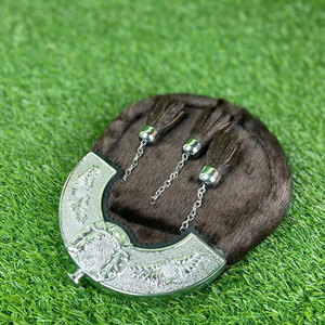 Rabbit Fur Full Dress Sporran with Highland Cow Cantle, 3 Tassels, and <b>Chain</b> <b>Belt</b> - Formal Sporran for Scottish Kilt Outfits - Product Image 4