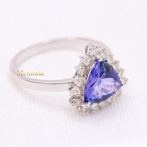 Natural Trillion Cut Tanzanite 18K Solid White Gold Halo Ring | Diamond Accent Fine Jewelry <b>Gift</b> for Women - Product Image 2