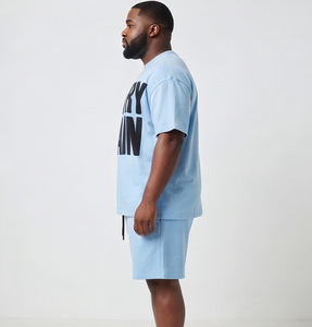 Custom Men's Puff Printing Summer T-Shirt Shorts Set Premium Heavyweight Cotton Oversize Drop Shoulder Loose Two Piece Set Tee - Product Image 3