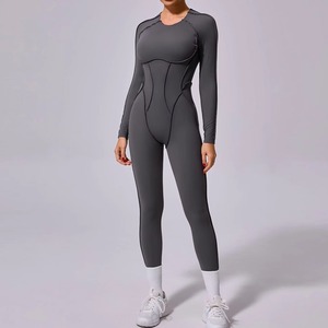 Combinaison une pièce unie dos nageur taille haute sans couture extensible dans les quatre sens pour le yoga avec découpe au dos - Product Image 2