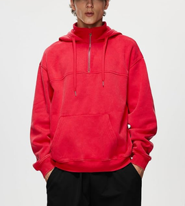 Direct Factory OEM 100% Cotton Men's Oversized Quarter Zip Hoodie Sweatshirt Half Zipper 380 GSM Heavyweight Fleece Acid Washed - Product Image 3