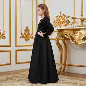 ชุดเดรสเด็กผู้หญิงหรูหราประดับเลื่อมสีดำ คอวี ผ้ากำมะหยี่ปักลาย สำหรับงานปาร์ตี้ ขายส่งจำนวนมาก ชุดเด็กสำหรับงานแต่งงานอย่างเป็นทางการ - Product Image 3