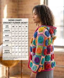 Cardigan en crochet fait main 3D Rose, patchwork floral coloré, style bohème, en laine et cachemire pour femme, taille XL - Product Image 3