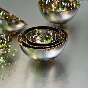 Jaffs Exports Handmade Aluminum Leaf Bowl <b>Set</b> Modern Design Tabletop <b>Vase</b> Holds Water <b>3</b> Sizes Gold Finish Eco-Friendly High - Product Image 4