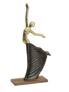Statue de danseuse abstraite moderne en aluminium, figurine élégante en or et bronze sur socle en bois, sculpture contemporaine pour la décoration de la maison - Product Image 3