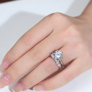 Wunderschönes Brillantes Rundes Solitär-Brautring-Set mit Nachhaltigen Laborgezüchteten Diamanten in Palladium-Fassung mit Sicherer Fassung - Product Image 4