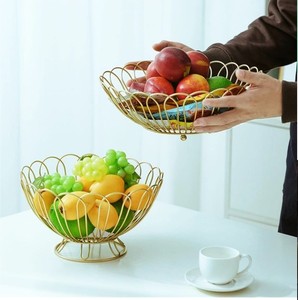 Panier à fruits rond multifonction en fil de fer écologique, support décoratif moderne pour centre de table, plateau de service pour cuisine, pain et en-cas - Product Image 2