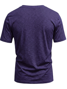 Men's V-Neck Short Sleeve Solid Cotton T-Shirt Regular Fit Casual Breathable Enzyme Wash for Knitted Jersey Fabric 180g - Product Image 2