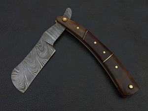 Cuchillo de Afeitar de Acero de Damasco con Mango de Madera, Hoja Recta de 8 Pulgadas, No Ajustable, Grado Industrial OEM, Personalizable - Product Image 5