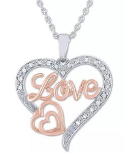 Collana con ciondolo a cuore di diamanti (1/10 ct. T. w.) in argento Sterling e piatto d'oro rosa 14k, estensore da 16 "2" | Macacy's - Product Image 1