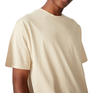 Custom Made Beige Color Men's Casual Eco-Friendly Quick Dry Short Sleeve 100% Cotton T-Shirt with Custom Logo and Jersey Fabric - Product Image 5