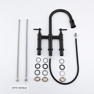 Rubinetto da cucina estraibile a doppia maniglia in acciaio inossidabile lucidato, miscelatore lavello in ottone con installazione a 3 fori per uso domestico, funzione acqua fredda - Product Image 5