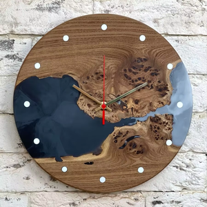 Horloge murale en bois époxy style antique, affichage à quartz à bord naturel, aiguille simple pour salon - Product Image 1