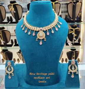 Heritage Polki Necklace <b>Set</b> & Earrings Gold Plated Brass Trendy Bridal Jewelry <b>Set</b> for Wedding & Party - Product Image 1