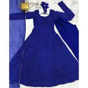 Hermoso Conjunto de Vestido y Dupatta con Estampado Laheriya para Fiestas, Talla XS - Product Image 1