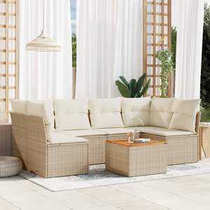 Grand ensemble de canapés de jardin en rotin PE résistant aux UV, couleur beige, mobilier d'extérieur en matériaux durables - Product Image 1