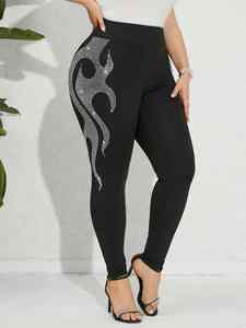 Legging décontracté pour femme, taille élastique, grande taille, anti-plis, respirant, écologique, uni, orné de strass, sur mesure - Product Image 5