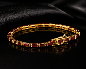 <b>Ruby</b> Octagon 925 Sterling Silver Handmade 18k Gold Plated Tennis Sleek <b>Bracelet</b> For Women Jewelry Gift - Product Image 3
