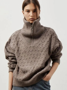 Women's <b>Cable</b> <b>Knit</b> Turtleneck Pullover Full Sleeve Zipper Closure Thick Winter Casual <b>Sweater</b> Anti-Pilling 100% Acrylic - Product Image 3