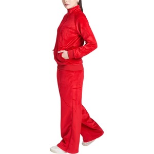 Ensemble de survêtement en polaire rouge pour femmes, deux pièces, manches longues, fermeture éclair, coupe ample décontractée, vêtements d'hiver avec poches latérales - Product Image 4