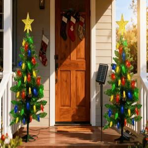 2-Pack 37.4in <b>Outdoor</b> Solar Christmas <b>Tree</b> <b>Lights</b> IP44 Waterproof 100 LED 4 Colors 8 Modes for Pathway Decor Ornaments - Product Image 5