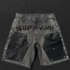 Shorts en jean baggy pour homme, style streetwear, avec logo personnalisé imprimé, patch en cuir, broderie, délavage vintage, strass James - Product Image 6