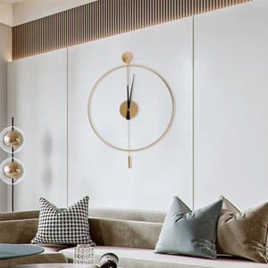 Minimalist Round Gold Plated <b>Wall</b> <b>Clock</b> With <b>Pendulum</b> Quartz Analog Hanging Design For Living Room - Product Image 2