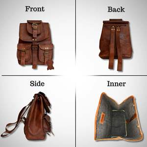 Vintage Modern Genuine Leather Daypack — Brown Handmade Lightweight Shoulder Bag for <b>Travel</b> - Product Image 2