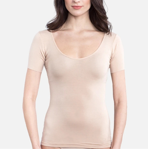 Women's White Scoop Neck Short Sleeve Slim Fit T-Shirt Breathable Jersey Cotton Spandex Casual <b>Top</b> - Product Image 4