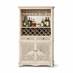 Mueble Bar de Madera Maciza de Primera Calidad con Diseño de Pavo Real y Vinoteca para Interiores Clásicos, Disponible para la Venta - Product Image 1