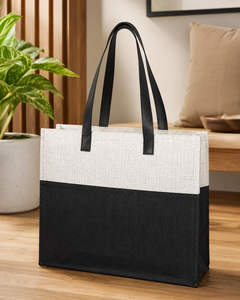 Wholesale Laminated Jute Shopping Tote Bags With Outside Pocket Two Tone Reusable Custom Logo OEM ODM Bulk Manufacturer Exporter - Product Image 5