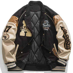 Vêtements en cuir, veste varsity noire avec logo brodé, col rond respirant, manches en polyester, streetwear unisexe, hiver - Product Image 4