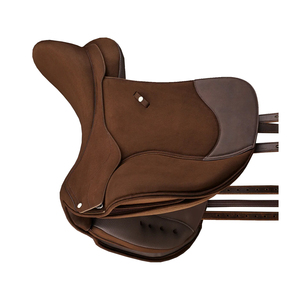 Selle d'obstacle anglaise en cuir avec arceau en bois, marron, taille complète - Product Image 2