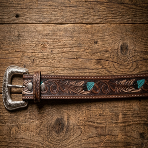 Nouvel Arrivage Ceintures Western en Cuir Véritable, Faites à la Main, Ornées de Motifs Floraux Gravés et Peints, Ceintures Unisexe en Cuir Artisanal - Product Image 3