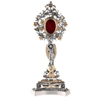 Reliquaire en métal pailleté avec gemme rouge et motif ange, décoration de table pour salon, fait main, style traditionnel