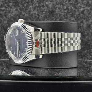 Reloj de Lujo para Hombre, de Acero Inoxidable, Mecánico Automático, Esfera Azul, Números Romanos, Bisel Estriado, Jubilee, Reloj de Pulsera para Negocios - Product Image 2