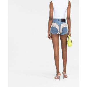 Wholesale Embellished Ruffles Back Fashion Women Denim Jeans Cutoff Shorts 100% Cotton Waterproof Windproof <b>Elastic</b> Waist High - Product Image 3