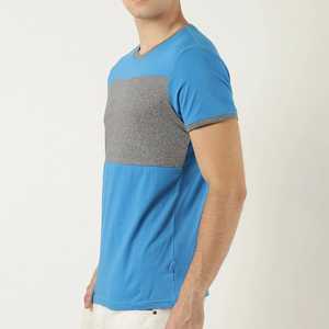 Camiseta de manga corta para hombre, azul y gris, con bloques de color, cuello redondo, corte regular, estilo casual de punto. - Product Image 6