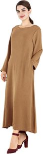 Women Modest Abaya Long Sleeve Round Neck Floor Length Solid Color <b>Loose</b> Fit Daily Wear Middle East Style Polyester Maxi <b>Dress</b> - Product Image 3
