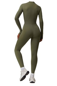 High Quality Crew Neck High Skinny Knitted Yoga Women <b>Bodysuit</b> Jumpsuit Set Tummy <b>Control</b> Breathable Quick Dry Spandex/Polyester - Product Image 4