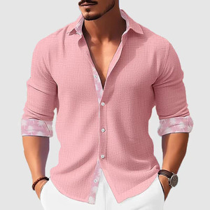 Chemise décontractée à manches longues pour homme, imprimé floral, 100% polyester respirant, pour l'été, le printemps et l'automne - OEM & ODM - Product Image 1