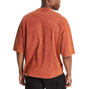 Men's Oversized Rust Orange Cotton T-Shirt Short Sleeve O-Neck Casual Plain Dyed Jersey Fit - Product Image 3