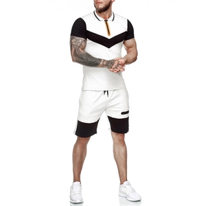 Men's Color Blocking Polo Shirt Set <b>White</b> Black Summer Casual Knitted Breathable Two Piece Sportswear Shorts set - Product Image 1