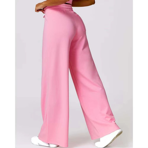 Pantalones Anchos Rosa para Mujer, Cintura Alta con Cordón Elástico, Pantalones Casuales de Estilo Lounge, Ajuste Suave y Fluido, Ropa Urbana, OEM Personalizado - Product Image 5