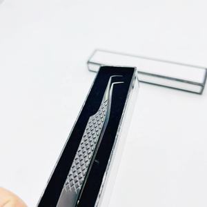 Pince à épiler d'extension de cils en acier inoxydable durable couleur personnalisée noir mat diamant Grip 90 degrés fibre pointue OEM - Product Image 4