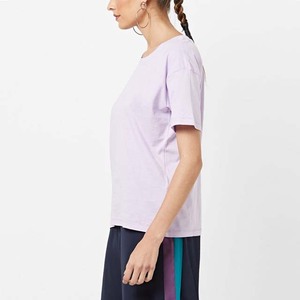 เสื้อยืดคอกลมแขนสั้นทรงหลวมสำหรับผู้หญิงผ้าฝ้ายเจอร์ซีย์สีทึบเสื้อลำลองฤดูใบไม้ผลิฤดูร้อนสีม่วง - Product Image 2