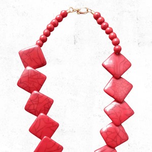 Best Selling Crimson Square Beads <b>Statement</b> <b>Necklace</b> Handmade Bold Ethnic Jewelry for Women Fashion Accessory Available For Sale - Product Image 6