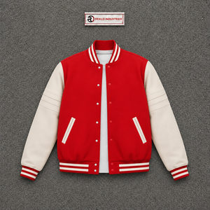 PREMIUM <b>RED</b> LETTERMAN VARSITY JACKET FOR MEN With Zipper Closure Regular Fit Solid Color Turn-down Collar Casual Style Autumn We - Product Image 5