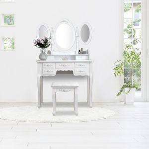 Table de maquillage pliable blanche RT avec 3 miroirs et 7 tiroirs - Product Image 2